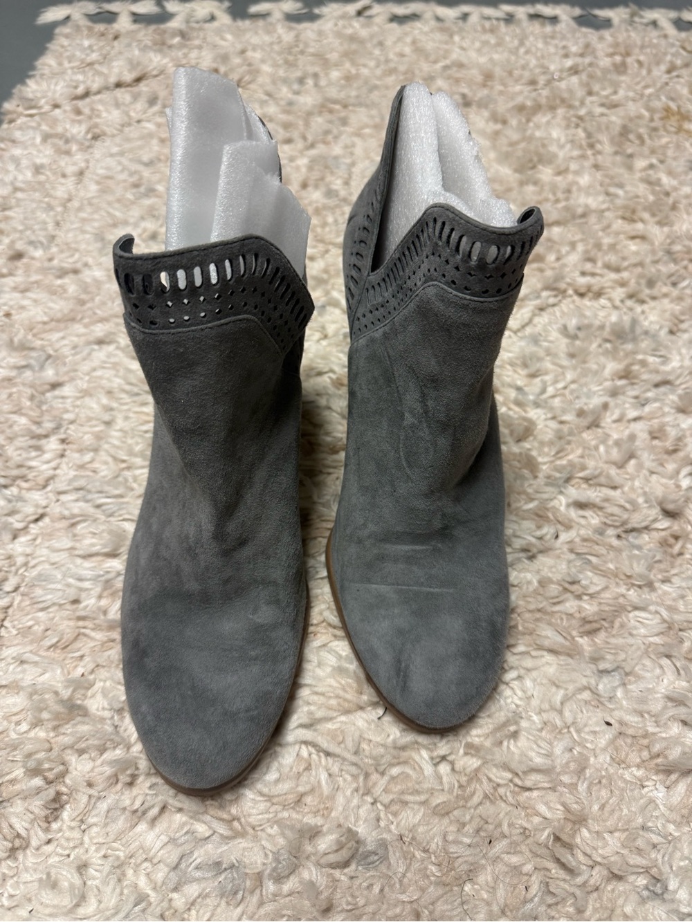 Vince Camuto Gray Suede Perforated Collar Ankle Boots